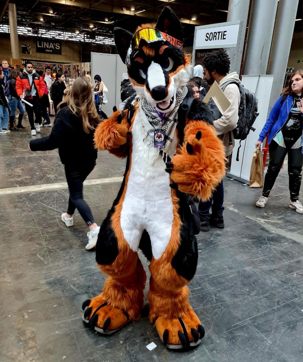 sonyfurry's tweet photo. paris mangas show pour @sonyfurry 

#cosplay #furryart #fur #furryfandom #fursuitdog #japanstyle #fursuit #FURRY #furryartist #teckwear #fabrikofunivers , #Nike https://t.co/5nf7AcRHBt