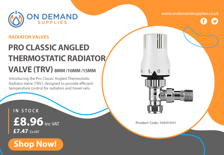 🚨 New Product Alert! 🚨

Upgrade your heating system with the Pro Classic Angled Thermostatic Radiator Valve (TRV)! ✅

✅ Polished Chrome Finish
✅ Works with 8mm/10mm/15mm pipework
✅ EN215 Approved
✅ Temp Range: 6-28°C
Energy-efficient and stylish! #HVAC #Radiators #Heating