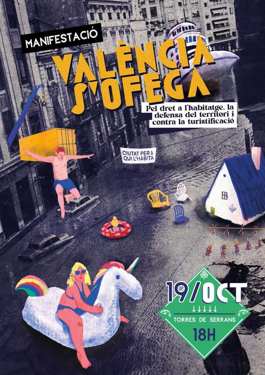 ARA SÍ QUE SÍ!🔥🔥 #València volia la seua manifestació, i ací la tenim!! El 19 d’octubre a les 18h, pel dret a l’habitatge, la defensa del territori i contra la turistificació que ens ofega!🌊🌊 Apunta’t la data i no faltes!🤝 Difonguem el missatge i anem totes juntes!✨