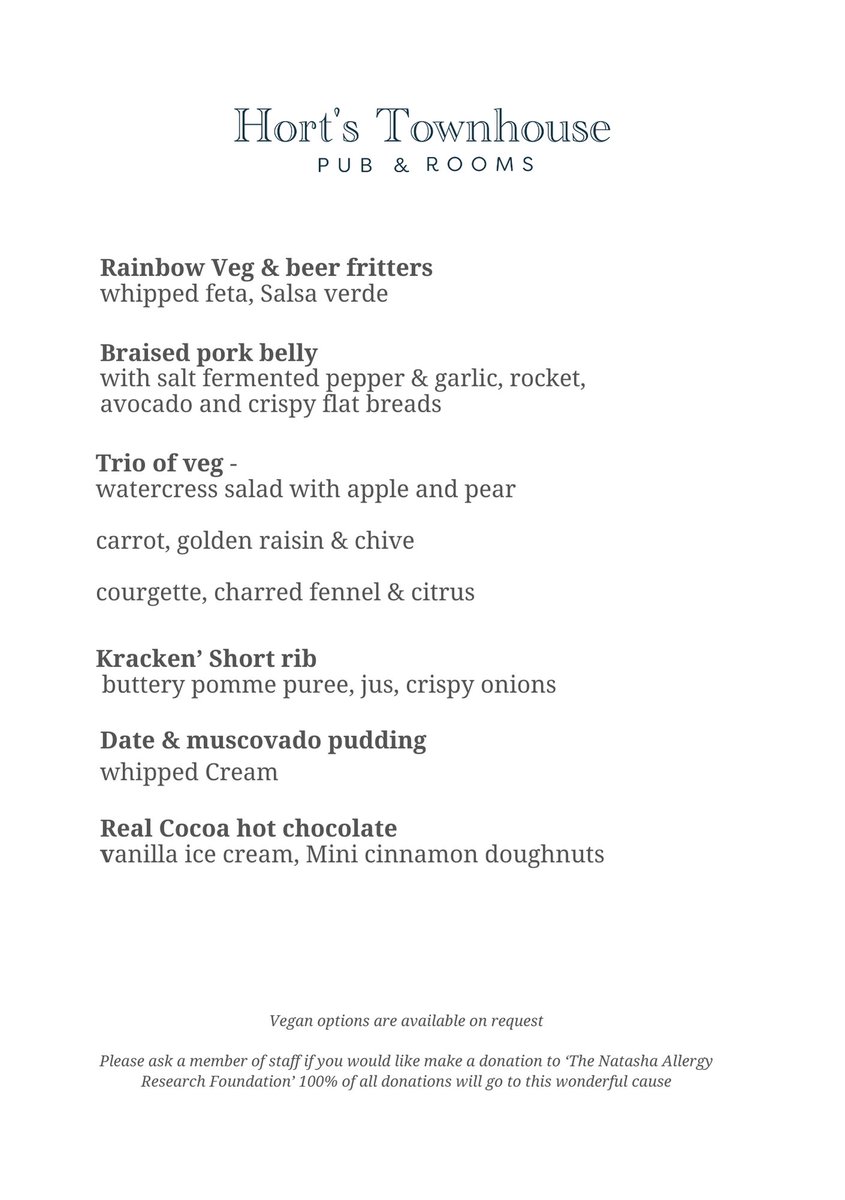 We are hosting and Anti-Allergen tasting menu dinner this Thursday at 7pm complete with 'Meet the Chef'. Our  allergen free menu is in support of 'The Natasha Allergy Research Foundation'. join us for a great night of delicious food and giving back... #youngspubs  #youngs