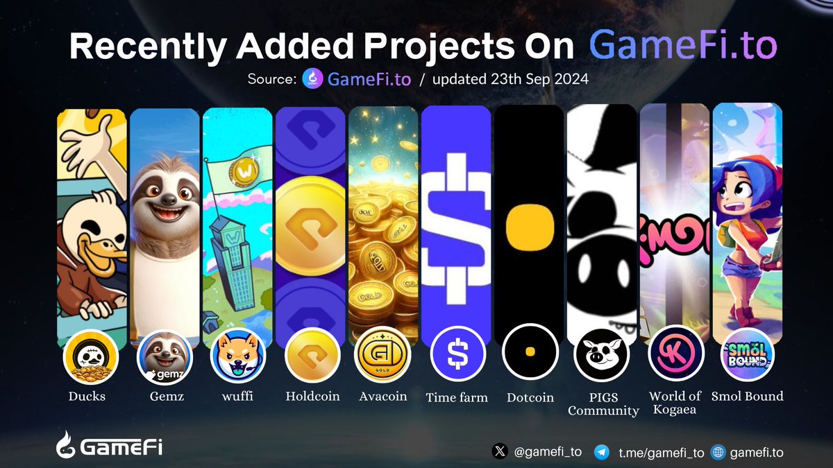 🚀🚀RECENTLY ADDED PROJECTS ON GAMEFI.TO

<a href="/Ducks_realcoop/">DUCKS</a>
<a href="/gemzfun/">gemzfun</a>
<a href="/WUFFI_Inu/">WUFFI!</a>
<a href="/HoldCoinGo/">HoldCoin</a>
<a href="/avagoldcoin/">AVACOIN</a>
<a href="/TimeFarmApp/">Time Farm</a>
<a href="/thedotcoin/">Dotcoin</a>
<a href="/realpigshouse/">PIGS Community</a>
<a href="/KryptomonTeam/">KMON | MMORPG</a>
<a href="/smolbound/">Smolbound</a>

#GameFi #NFTGaming #P2E #Web3Gaming 

👇Visit here to discover more:
gamefi.to/new