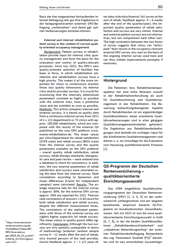RNuebling's tweet photo. Soeben erschienen: unser Beitrag zum Vergleich externe und interne Rehabilitandenbefragung in der #Prävention & #Rehabilitation 3/2024 https://t.co/IZ8b57VYuV
#PatientReportedOutcomes #PRO #Outcome #QM
#Qualitätsmanagement #Qualitätssicherung #Routinemonitoring https://t.co/BykRZJ7yqT
