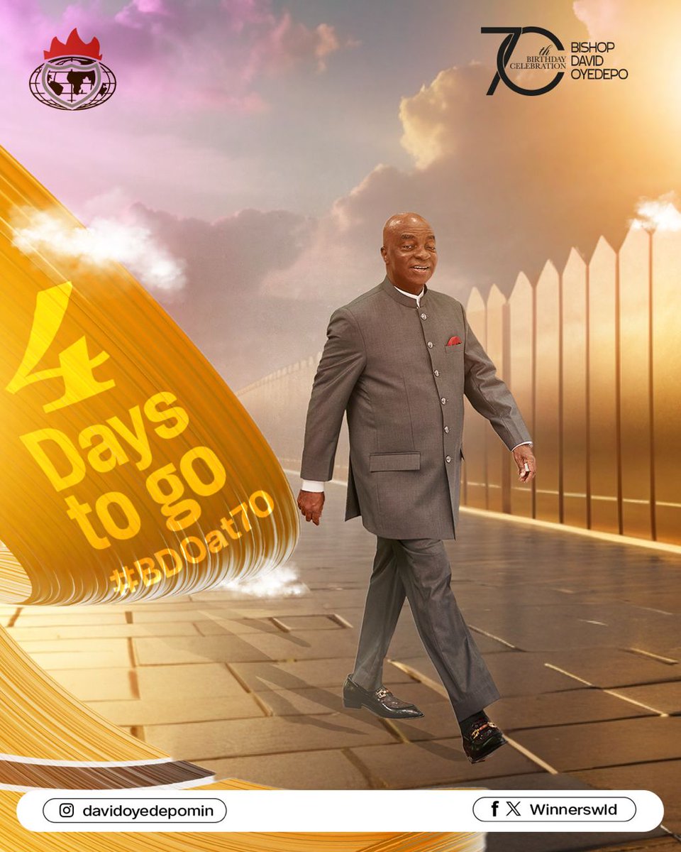 70 years of blazing the trail in ministry, education, and leadership. 
Bishop David Oyedepo’s life is indeed a testimony of what God can do through a yielded vessel. 

Join us in celebrating the goodness and grace of God upon the life of His servant,

#BDOat70 
#4to70