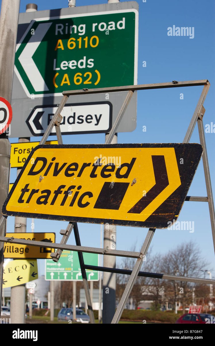 wiggoChris's tweet photo. @JulieLovesFluff I've learned a new phrase "flagger" in the UK, diversions (which are always preagreed with council) they set up yellow signs with 1 of 8 symbols. each later turn has just the symbol and an arrow.

It works well and there is no financial advantage to sign post a different route. https://t.co/ZxblQF3Sp6