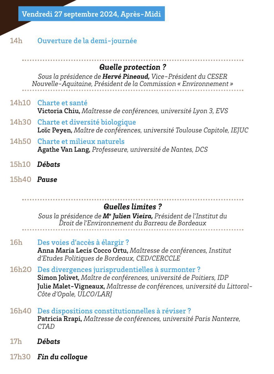 Asso_AFDC's tweet image. Ces 26 et 27 septembre 2024, @caro_in_red @Flosavonitto @hdelzangles et Carlos Manuel Alves organisent un colloque sur les 20 ans de la Charte de l’environnement.
Le colloque aura lieu à l’@univbordeaux (amphi Duguit).
@cerccle @CRDEI_33 @dept_DETS
Informations et programme 👇