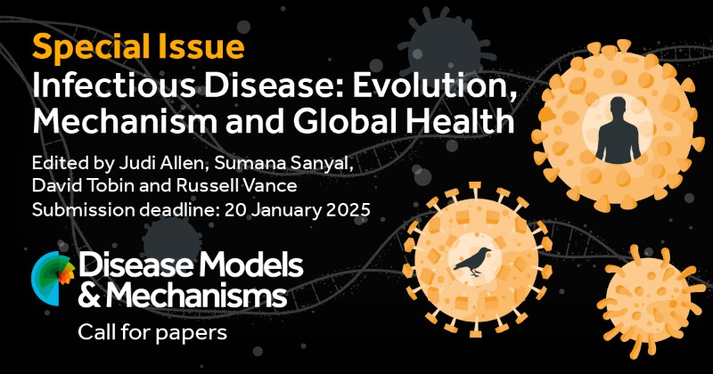 DMM Journal (@dmm_journal) on Twitter photo 📢Call for papers
Submit your paper for our upcoming special issue: Infectious Disease: Evolution, Mechanisms and Global Health
Submission deadline: 20 January 2025
Editors: <a href="/ProfJudiAllen/">Judi Allen</a>, <a href="/Dunn_School/">Dunn_School (now @DunnSchool.bsky.social)</a>, @Tobin_Lab & @russellevance
#DMMInfectious
tinyurl.com/3dy427j8 📢Call for papers
Submit your paper for our upcoming special issue: Infectious Disease: Evolution, Mechanisms and Global Health
Submission deadline: 20 January 2025
Editors: <a href="/ProfJudiAllen/">Judi Allen</a>, <a href="/Dunn_School/">Dunn_School (now @DunnSchool.bsky.social)</a>, @Tobin_Lab & @russellevance
#DMMInfectious
tinyurl.com/3dy427j8