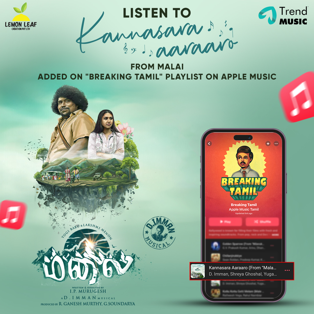 Lemon Leaf Creation Pvt Ltd (@lemonleafcreat1) on Twitter photo Listen to #KannasaraAaraaro on <a href="/AppleMusic/">Apple Music</a>
from the #BreakingTamil Playlist >>>
shorturl.at/APtbA
Sung By : <a href="/shreyaghoshal/">Shreya Ghoshal</a> 🎤
Lyrics By : <a href="/YugabhaarathiYb/">Yugabharathi</a> ✍️
A <a href="/immancomposer/">D.IMMAN</a> 🎹 musical
⭐️ing
<a href="/iYogiBabu/">Yogi Babu</a> #LakshmiMenon <a href="/kaaliactor/">Kaali Venkat</a>
<a href="/lemonleafcreat1/">Lemon Leaf Creation Pvt Ltd</a> <a href="/GaneshLemonLeaf/">GANESH MURTHY</a> Listen to #KannasaraAaraaro on <a href="/AppleMusic/">Apple Music</a>
from the #BreakingTamil Playlist >>>
shorturl.at/APtbA
Sung By : <a href="/shreyaghoshal/">Shreya Ghoshal</a> 🎤
Lyrics By : <a href="/YugabhaarathiYb/">Yugabharathi</a> ✍️
A <a href="/immancomposer/">D.IMMAN</a> 🎹 musical
⭐️ing
<a href="/iYogiBabu/">Yogi Babu</a> #LakshmiMenon <a href="/kaaliactor/">Kaali Venkat</a>
<a href="/lemonleafcreat1/">Lemon Leaf Creation Pvt Ltd</a> <a href="/GaneshLemonLeaf/">GANESH MURTHY</a>