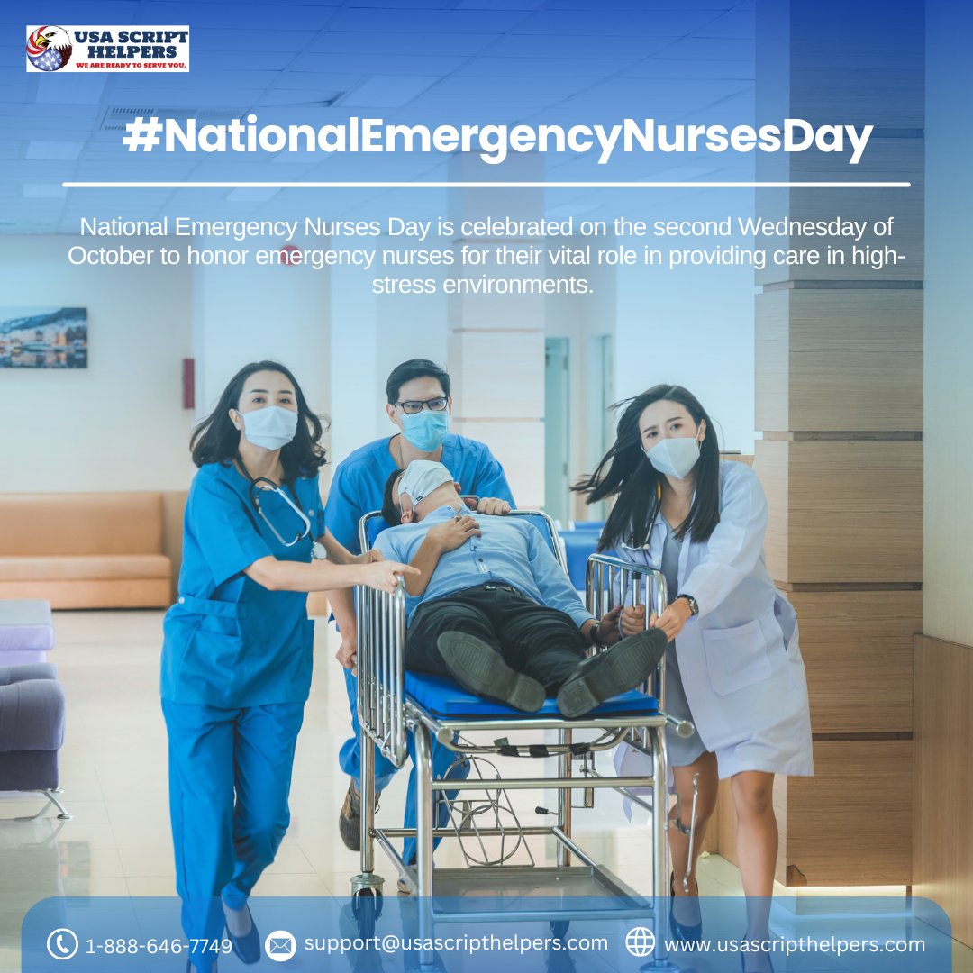 USAScriptHelper's tweet image. Today, we honor the true heroes of the ER! 🏥💪 Happy National Emergency Nurses Day to the incredible nurses who bring care and calm in every crisis. Your dedication saves lives! 🙌 #EmergencyNursesDay #thankyounurses #usascripthelpers