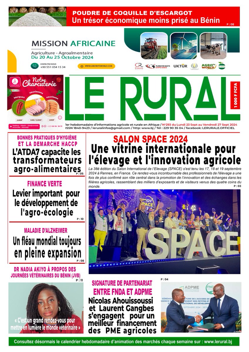 LERURAL2's tweet photo. Découvrez la Une de ce lundi 23 au vendredi 27 septembre 2024
@SPACERennes #ATDA7 @AdpmeBenin @BeninRetweets https://t.co/JkUF9T9DhZ