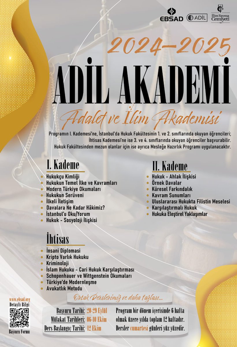 📢 | ADİL Akademi’de yeni dönem kayıtları başlıyor!

Detaylı bilgi ve başvuru için  ebsad.org adresini ziyaret edebilirsiniz.