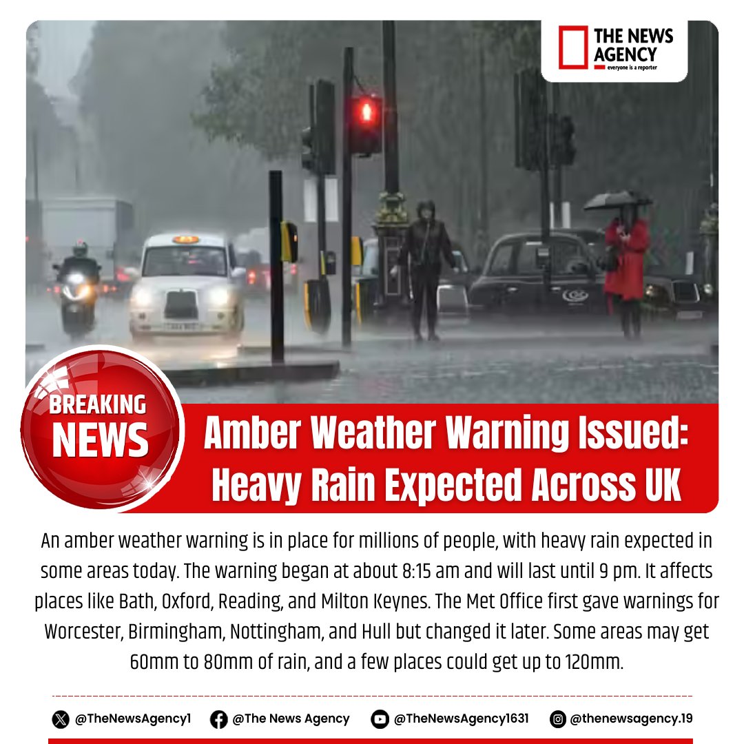 TheNewsAgency1's tweet photo. #AmberWeather #WeatherNews #AmberWarning
#UKWeather #HeavyRain #FloodAlert
#RainStorm #WeatherUpdate #StormWarning #StaySafeUK #UKFloods #MetOffice #SevereWeather #Rainfall #TravelAlert
#WeatherWarning #BirminghamNews #UK @metoffice
https://t.co/4bhPLOZAag https://t.co/auszsD3QnJ
