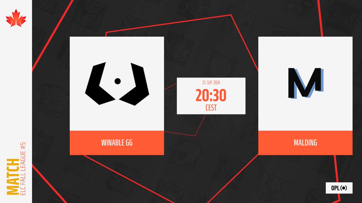 [𝐄𝐋𝐂 𝗙𝗮𝗹𝗹 𝐋𝐞𝐚𝐠𝐮𝐞 #𝟱]

Round 2 tonight in the ChampionShip division !

🇩🇪 <a href="/WINABLEgg/">WINABLE</a> 🆚 <a href="/MaldingR6/">Malding R6</a> 🇫🇮
🕣 20:30 CEST
🗺️ B01

🎙️ <a href="/KryzUKTwitch/">Aiden "Kryz"</a> 

🔴 twitch.tv/kryz_uk