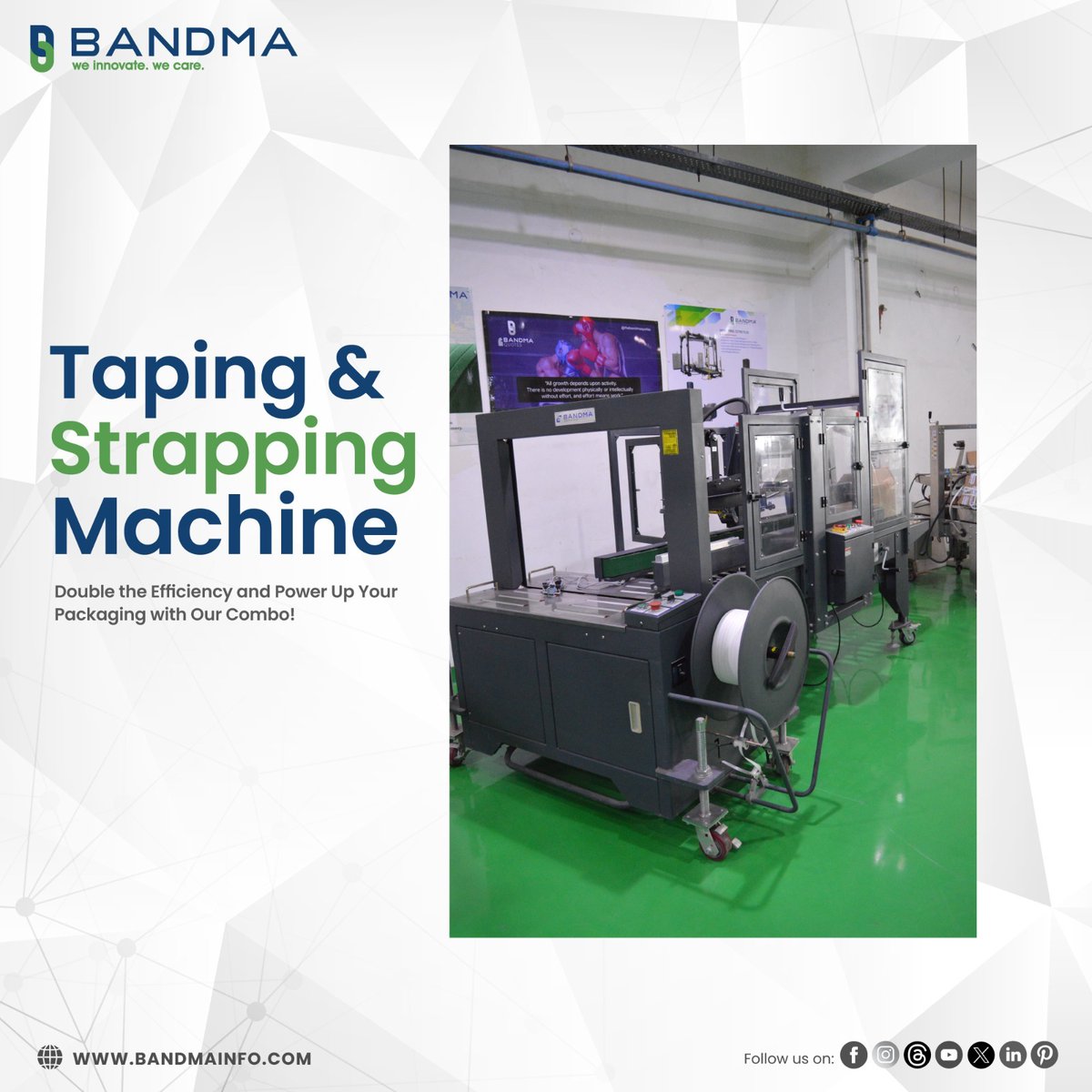 bandma_india's tweet image. Take your packaging game to the next level with Bandma's Taping &amp;amp; Strapping Machine!  Boost efficiency, streamline operations, and achieve precision with our innovative packaging solutions. Let's power up together! 

 Visit Our Website: bandmainfo.com
#PackagingSolution