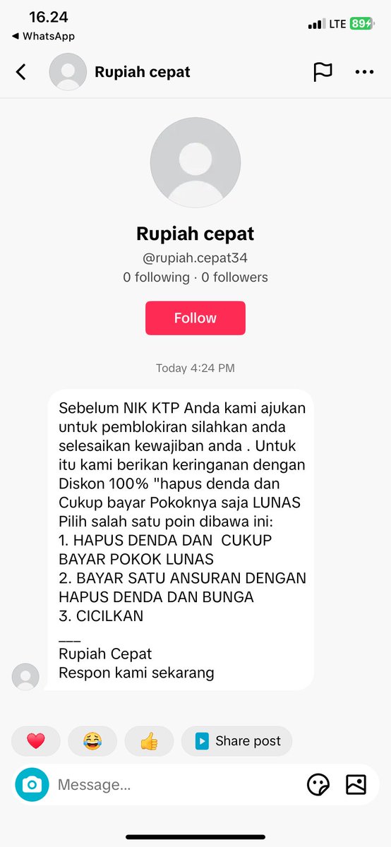realciaaa's tweet photo. Nagihnya ampe ke tiktok 😫😫 emang NIK bisa diblokir? https://t.co/iUkTabXfzR