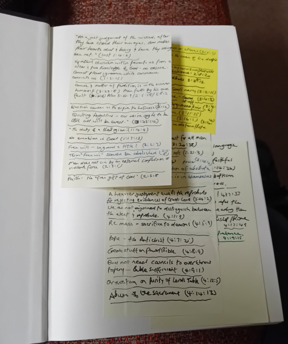 weecalvin1509's tweet photo. Transferred a couple of great quotes from the sticky notes in the front of my Calvin's Institutes into my #thoughtsbook last night. Two quotes from Calvin on:

1/ The duty of theologians.
2/ God blinding sinners is always judicious. 

#RealMeat #NoFluffStuff https://t.co/HFJRkUWW4c