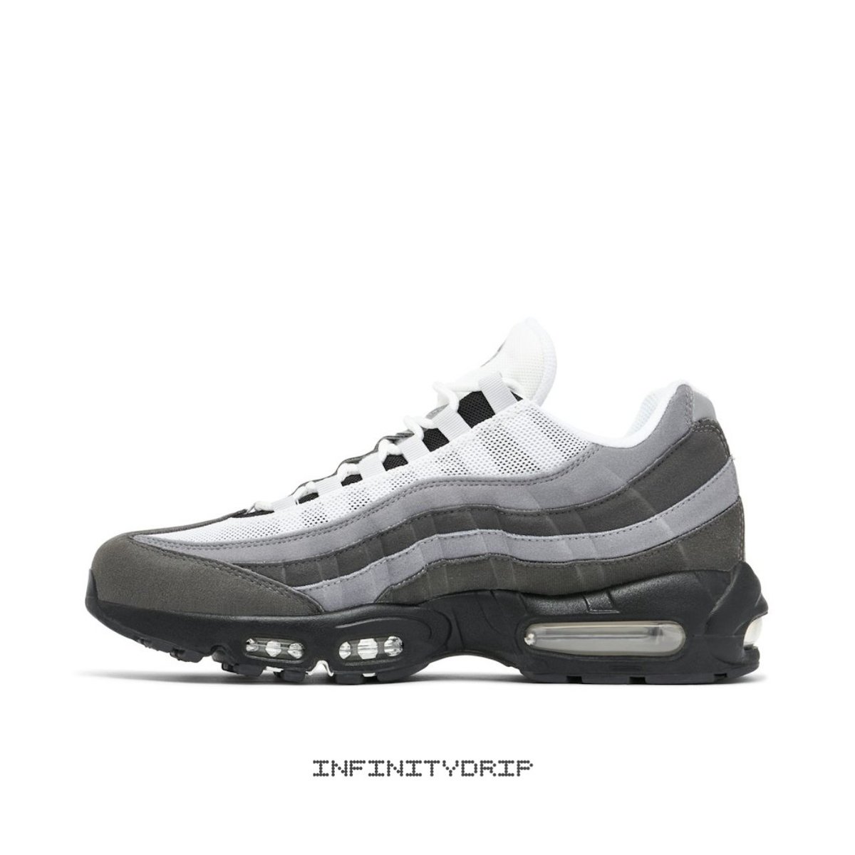 infinity_drip's tweet photo. 🚨Sneaker of the Day🚨

Nike Air Max 95 Jewel Grey.

Features a fully textile upper with a white netting base, dark grey suede overlays, dark grey rubber outsole, a lace-up closure through grey webbing and a grey swoosh appears on the lateral quarters.

Order Now! https://t.co/H5cehORExs