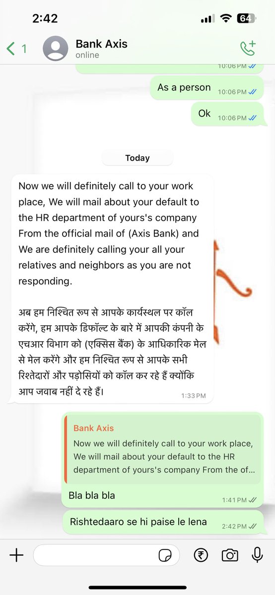coolrohitstyle's tweet photo. @AxisBankSupport @AxisBank my card ending 0561 your recovery agents clearly giving me threat of calling to my relatives and friends which is illegal and saying bank has given them right to do this https://t.co/V4DPa9Z4Jz