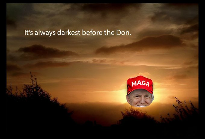 MAGACoinX's tweet photo. It’s always darkest before the Don. 🌅   

Watch as MAGA @realDonaldTrump rises to make America Great Again! 🇺🇸 https://t.co/EbYCJ3SrK2