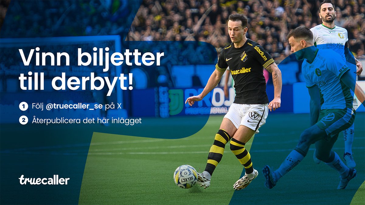 Ta chansen och vinn två biljetter till helgens derby mellan AIK och Hammarby IF.

Regler:
1: Följ <a href="/truecaller_se/">Truecaller Sverige</a> på X
2: Reposta det här!

Fem vinnare kommer slumpmässigt väljas ut från alla bidrag. Var snabb - lotteriet avslutas 27e september kl 12:00.

Fullständiga regler: