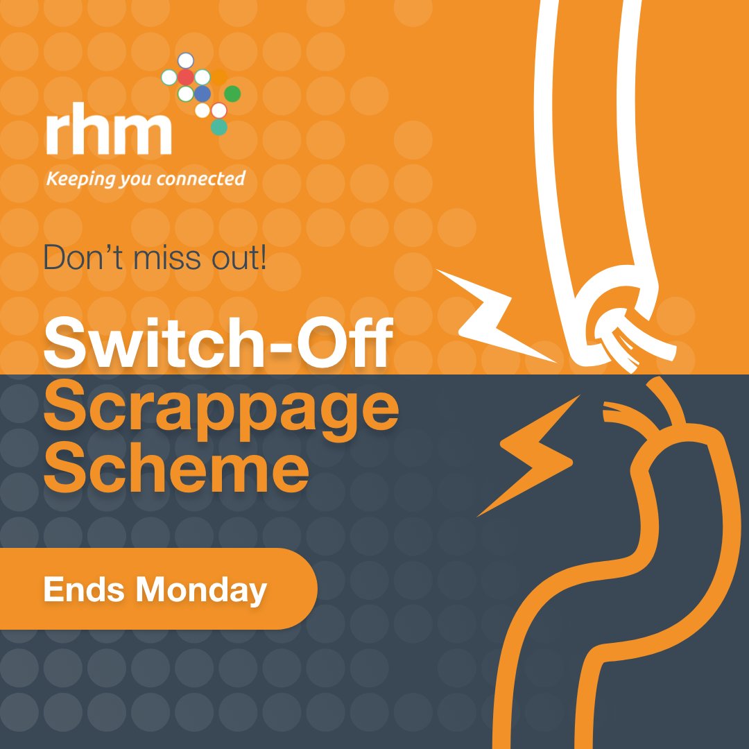 RHMTelecom's tweet photo. This is your final reminder! 🚨 Our 'Switch-Off Scrappage Scheme' ends on Monday.

Email our team at enquiries@rhmtelecom.com to see if your phone system is eligible for the RHM Switch-Off Scrappage Scheme. Don't miss out!

Find out more: https://t.co/S0ONLRHeNI https://t.co/HD6JdqROWj