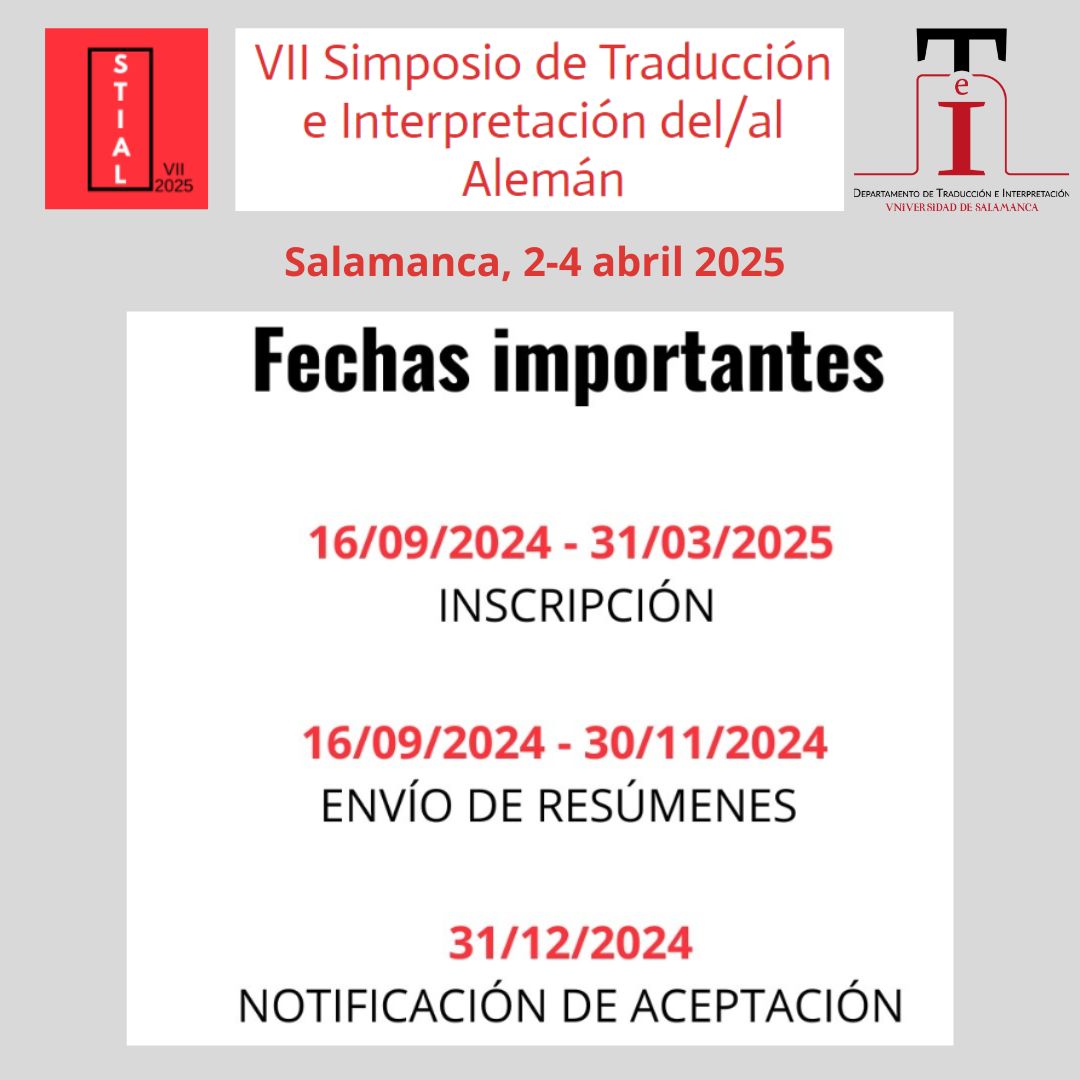 Queridas compañeras de #alemán: ¡venid a Salamanca!
Hay muchas opciones:
➡️Venir tranquilamente a #aprender 
➡️Presentar una #comunicación -20 min
➡️Presentar #experienciasProfesionales -20 min
➡️Impartir un #taller -90 min
#VIISTIAL #STIAL2025
stial.usal.es
❤️🇩🇪🇦🇹🇨🇭❤️