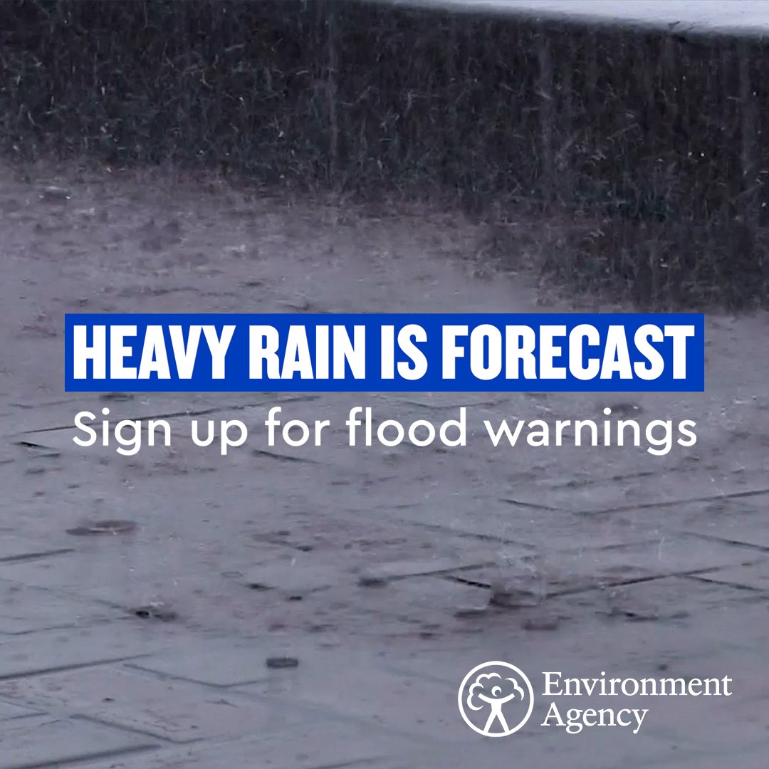 EnvAgency's tweet photo. Ongoing heavy rain across England today may cause surface water #flooding and travel disruption. 

Plan ahead and sign up for flood warnings: https://t.co/P5d6Axp8Vq https://t.co/M3MQ2I720G