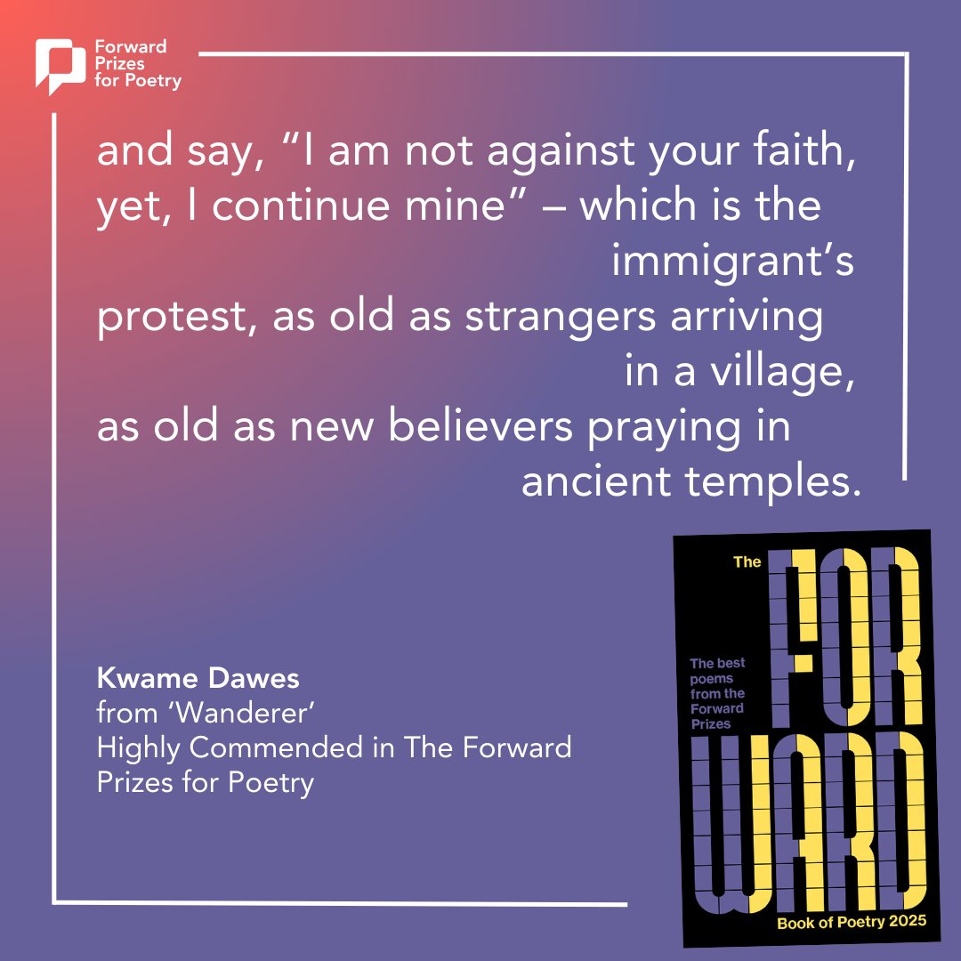 Congratulations to <a href="/kwamedawes/">Kwame Dawes</a>! Whose poem 'Wanderer', from Sturge Town published by <a href="/peepaltreepress/">Peepal Tree Press</a>, is Highly Commended in The Forward Prizes for Poetry. 

Read it in The Forward Book of Poetry 2025. 
forwardartsfoundation.org/book/the-forwa…