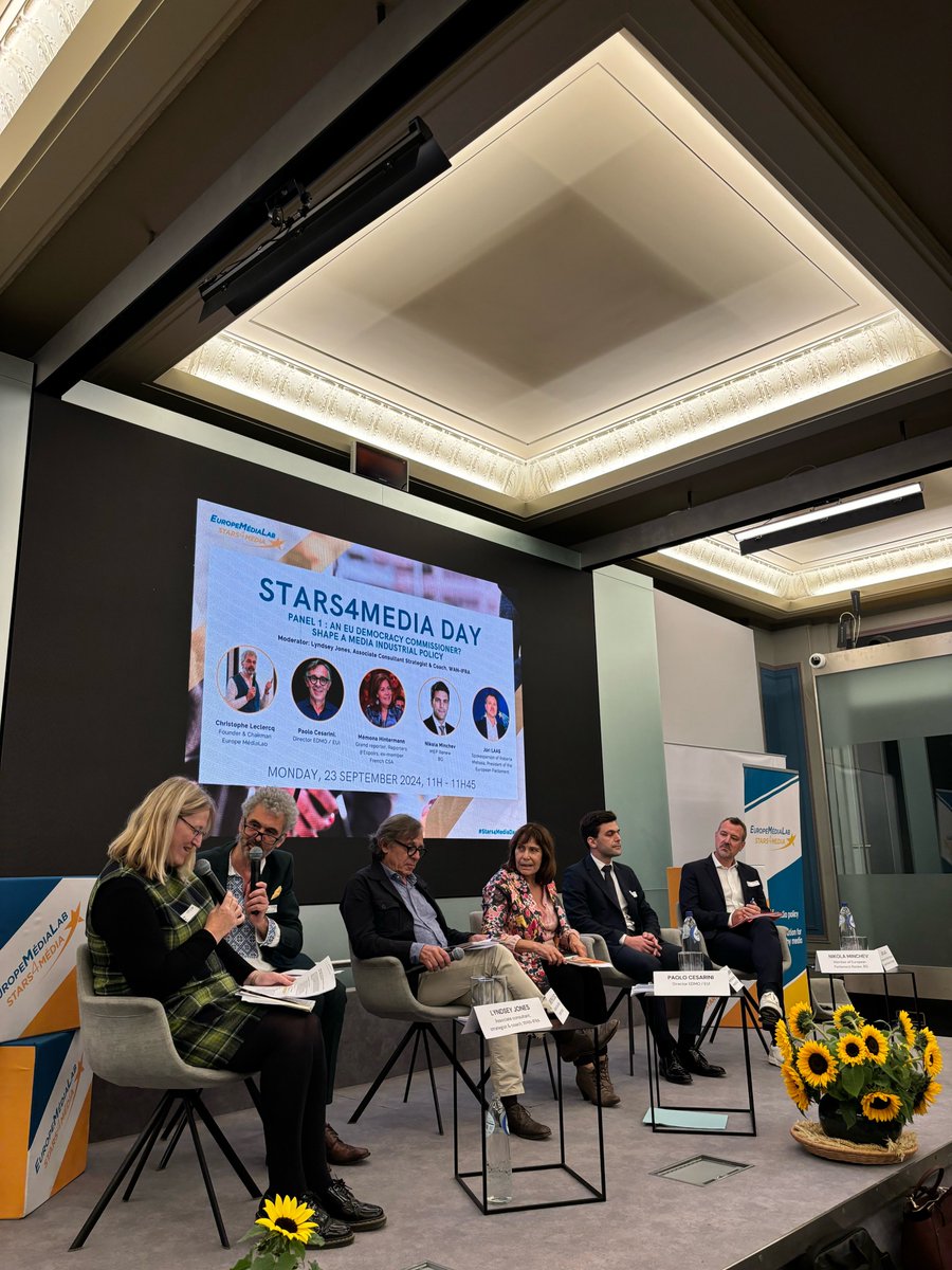 Stars4Media (@stars4media) on Twitter photo #Stars4Media 1st panel: An EU Democracy Commissioner?
Shape a media industrial policy with
moderator: <a href="/LyndseyJones129/">Lyndsey Jones</a>
Panelists:
<a href="/NikolaMinchev_/">Nikola Minchev</a>
Paolo Cesarini
<a href="/AffejeeH/">Hintermann A. Mémona</a>
<a href="/jurilaas/">Jüri Laas</a>
Share your thoughts with us! #Stars4MediaDay #Media #InnovationChristopheJones #Stars4Media 1st panel: An EU Democracy Commissioner?
Shape a media industrial policy with
moderator: <a href="/LyndseyJones129/">Lyndsey Jones</a>
Panelists:
<a href="/NikolaMinchev_/">Nikola Minchev</a>
Paolo Cesarini
<a href="/AffejeeH/">Hintermann A. Mémona</a>
<a href="/jurilaas/">Jüri Laas</a>
Share your thoughts with us! #Stars4MediaDay #Media #InnovationChristopheJones