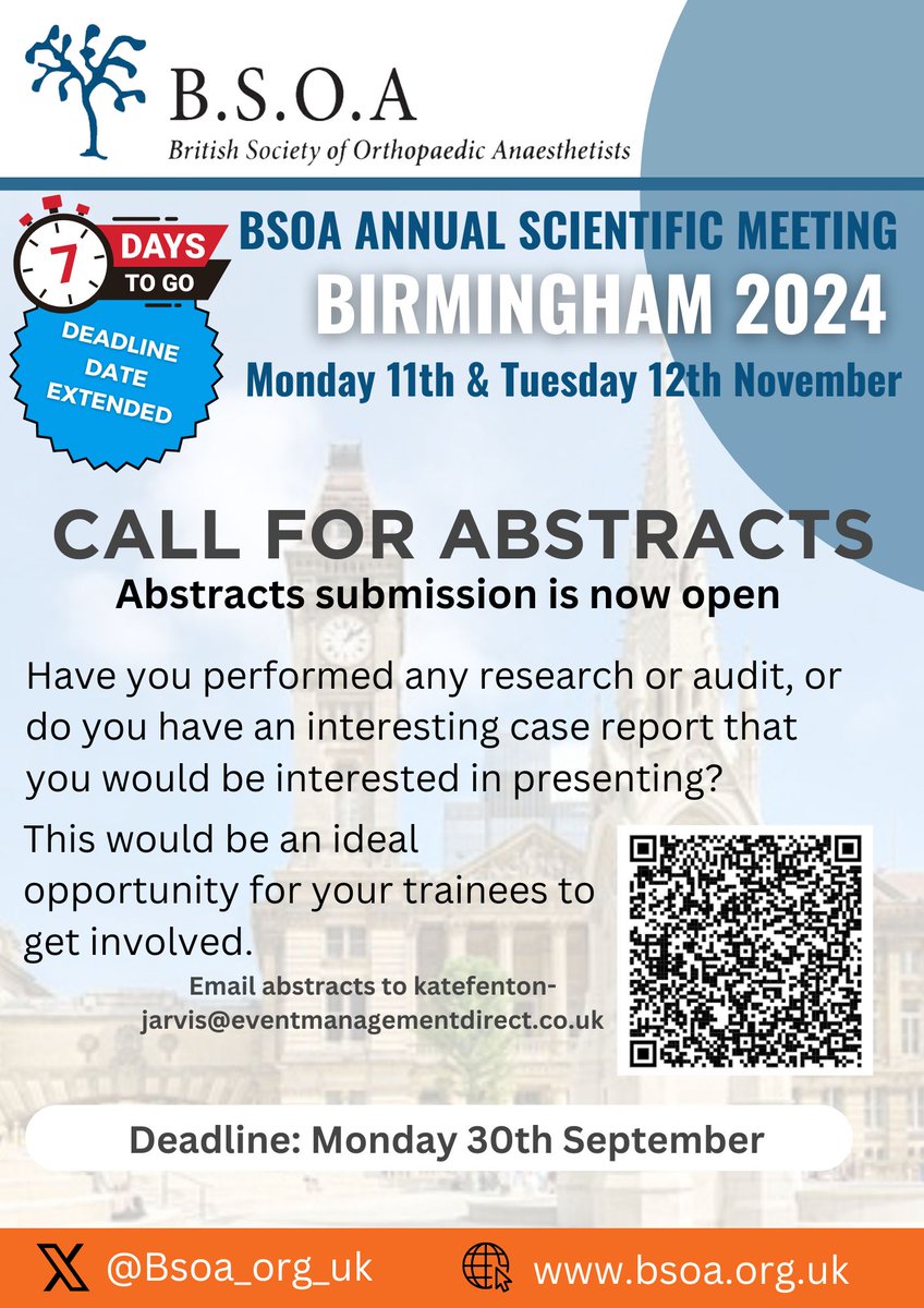 Last 7 days to submit an abstract - Closes 30th September.