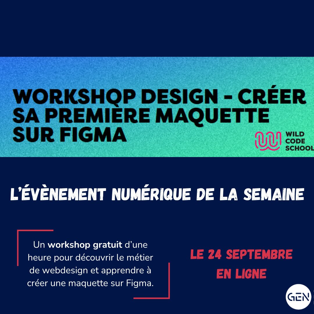 Vous êtes intéressé.e par les métiers du webdesign?  Cet atelier en ligne vous initiera à la création d'un design de site web ainsi qu'aux outils utilisés dont Figma.

Plus d'infos dans notre agenda GEN :
ow.ly/TmSh50TsX96

#webdesign #numerique #tech #formation #atelier