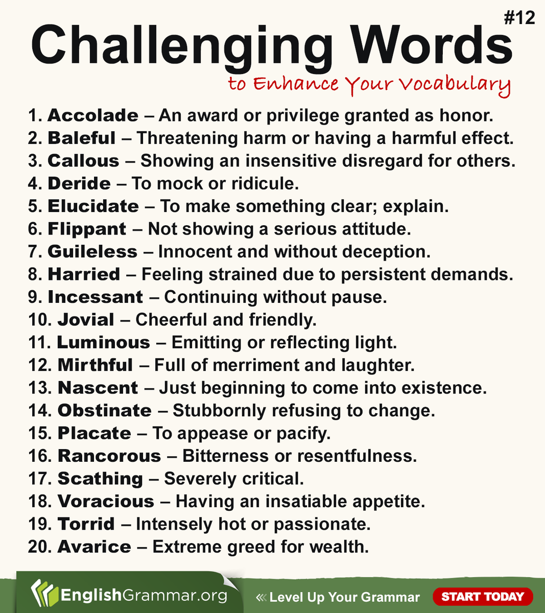 GrammarUpdates's tweet image. Challenging Words #12 #English #vocabulary