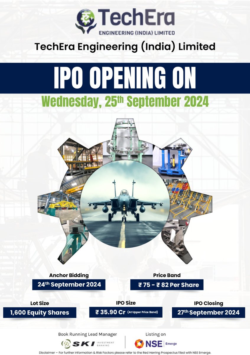 AvinashGoraksha's tweet image. TechEra Engineering (India) Limited specializes in designing, manufacturing, and supplying precision tooling and components for the aerospace and defense industries, is launching its IPO to raise ₹ 35.90 crore at the upper band.

#SMEIPO #TechEraEngineering(India)Limited