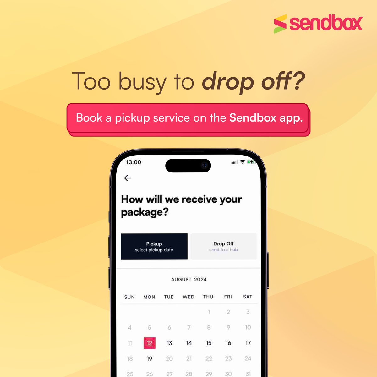sendbox_ng's tweet photo. The plan is to make your full hands a little less full.

Instead of rushing down to our experience centers, just book a pickup service on the Sendbox app, and we’ll be right at your doorstep.

#SendBox
#WeMakeSendPossible https://t.co/Zh9WUQpyfd
