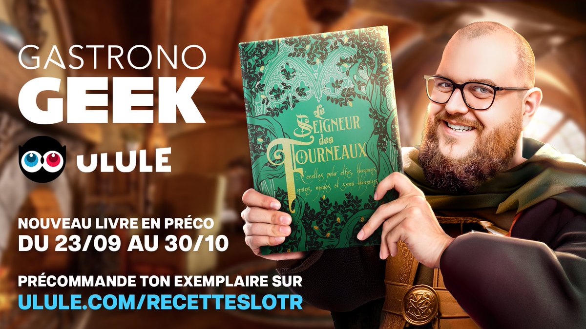 Gastronogeek's tweet photo. Le Seigneur des Fourneaux est là ! Je suis tellement heureux de pouvoir enfin vous révéler notre nouveau projet en auto-édition de livre de cuisine non-officiel inspiré par Le Seigneur des Anneaux et la Fantasy. Précommandez et faites sauter les paliers ! Lien juste en dessous ! https://t.co/VIKIX3FtYt