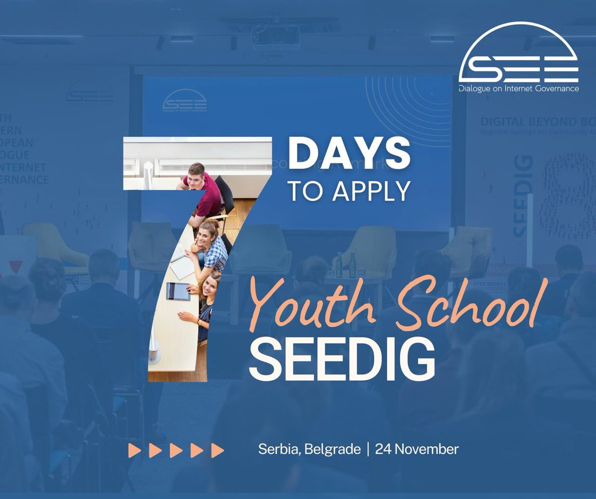 SEEDIG (@seedigcommunity) on Twitter photo 🚀 Only 7 days left to join our Youth School adventure!🌟 Feel free to share this post and invite participants!
👉 Apply now before it’s too late! 
👉Deadline: 30 September
👉MORE INFO: seedig.net/youth-school/ 🚀 Only 7 days left to join our Youth School adventure!🌟 Feel free to share this post and invite participants!
👉 Apply now before it’s too late! 
👉Deadline: 30 September
👉MORE INFO: seedig.net/youth-school/