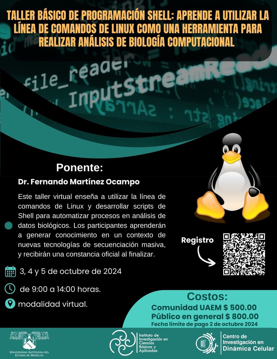 uaemorelos's tweet image. Centro de Investigación en Dinámica Celular #CIDC | Taller Básico de Programación Shell | #SomosUAEM
