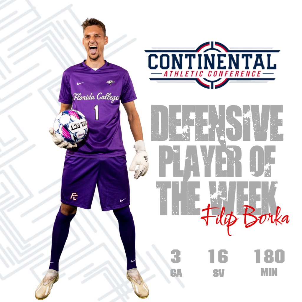 fc_msoc's tweet photo. Congratulations to Filip Borka on being named the CAC Defensive Player of the Week! Borka helped the Falcons to a pair of wins at the CAC Classic hosted by FNU. He allowed three goals and made 16 saves in 180 minutes, with seven saves against (RV) Florida National University. https://t.co/36D5xAphWz