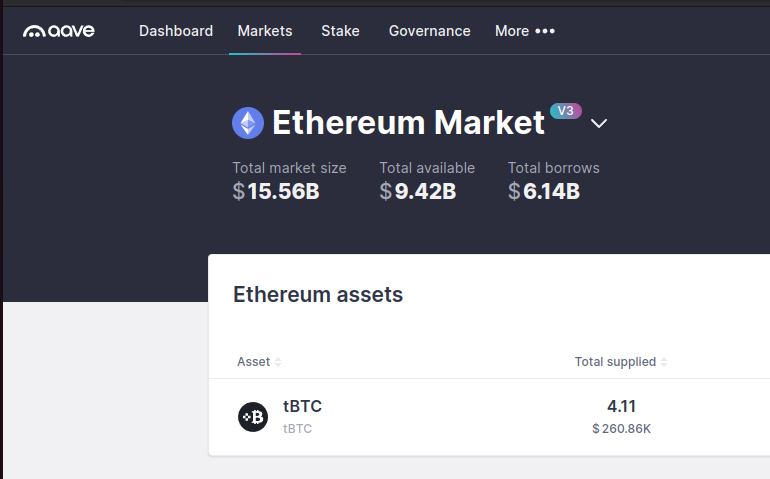 mhluongo's tweet image. It's official... tBTC has launched on @aave!