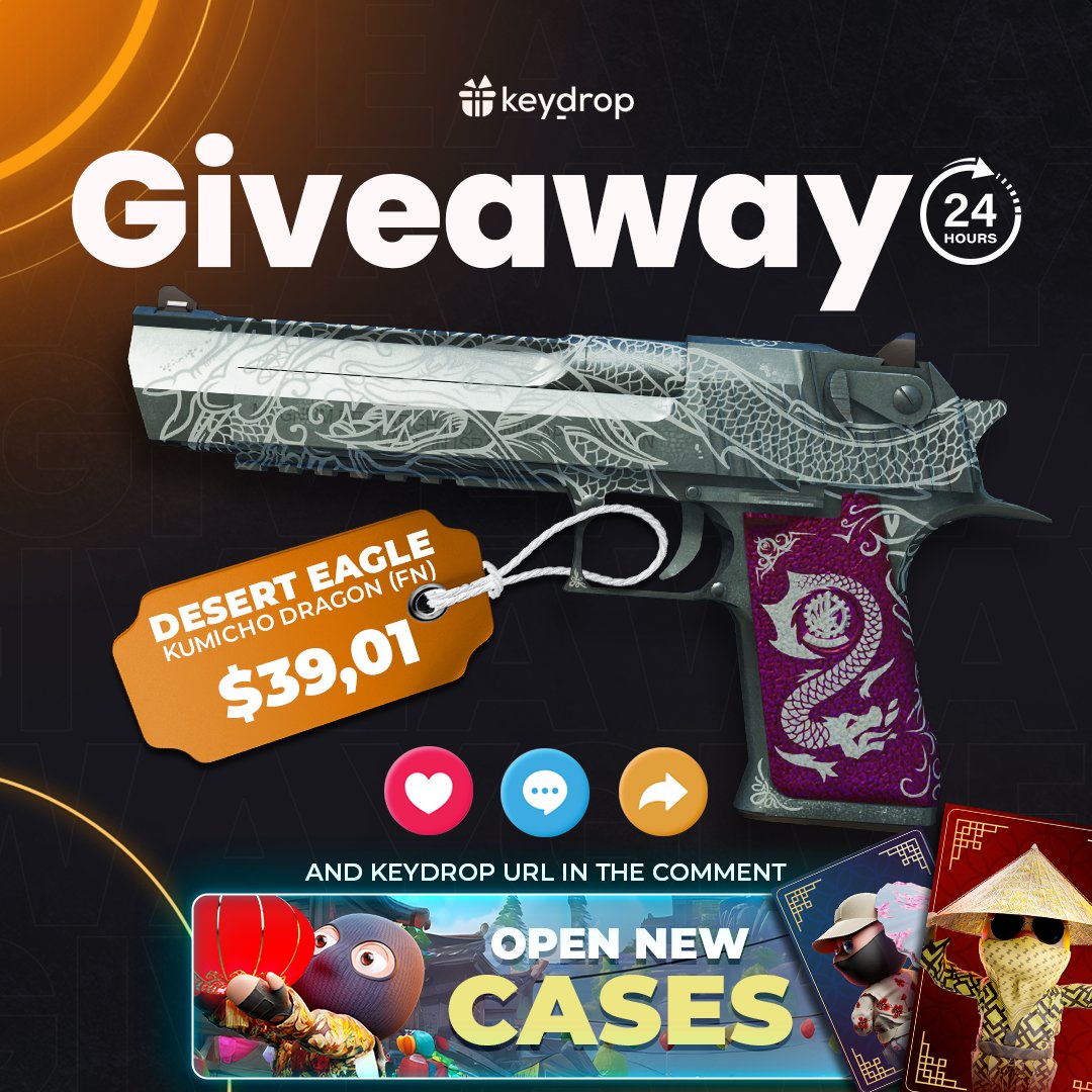 keydropcom's tweet photo. Win Desert Eagle | Kumicho Dragon FN in JUST 3 clicks! 🏆

❤️ Like last 3 posts 
🤝 Follow us!
🔁 Retweet!

⏰ Wait 24 hours! 

#giveaways #chance #cs2 #steam #case #giveaway #csgoskins #gaming #gamer #esport #keydrop #keydropcom https://t.co/JHocvbNbl2