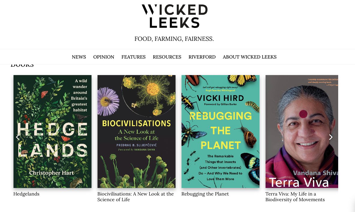 Chelsea Green Publishing (@chelseagreen) on Twitter photo Some great reading recommendations from the <a href="/wickedleeksmag/">Wicked Leeks</a> resources section from <a href="/Riverford/">Riverford</a> including books from <a href="/drvandanashiva/">Dr. Vandana Shiva</a> <a href="/vickihird/">Vicki Hird MSc FRES 🐝🦋 🍃💚🍃</a> <a href="/predragslijepc1/">Predrag Slijepcevic</a>!
wickedleeks.riverford.co.uk/resources/ Some great reading recommendations from the <a href="/wickedleeksmag/">Wicked Leeks</a> resources section from <a href="/Riverford/">Riverford</a> including books from <a href="/drvandanashiva/">Dr. Vandana Shiva</a> <a href="/vickihird/">Vicki Hird MSc FRES 🐝🦋 🍃💚🍃</a> <a href="/predragslijepc1/">Predrag Slijepcevic</a>!
wickedleeks.riverford.co.uk/resources/