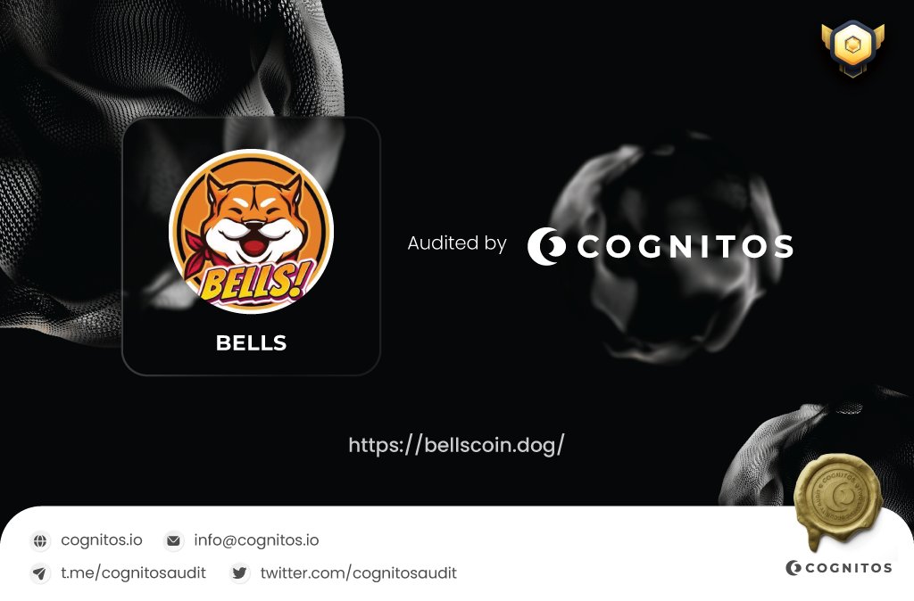 Congratulation to @BELLScoin_DOG Coin that passed Smart Contract Audit Process by Cognitos

Name: Bells Coin
Website: bellscoin.dog
Smart Contract:
Ethereum (ERC-20)
0x55fb4f2abfaa938e0c756fec413612f326896577

Smart Contract Audit Report :
▫️cognitos.io/bellscoin-audit