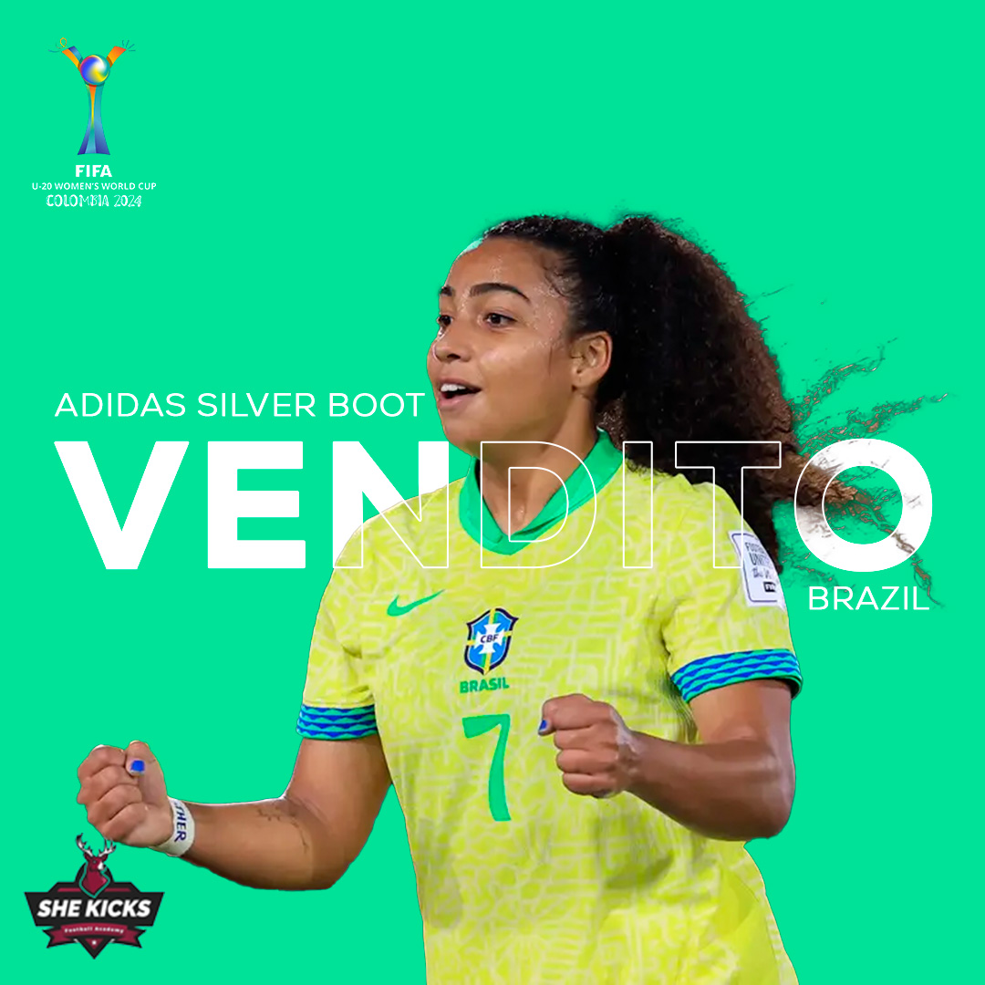 🥈 Vendito wins the adidas Silver Boot at #U20WWC! 5 goals, 1 assist, and standout performances for Brazil, including braces vs Fiji and France. ⚽🔥 #FIFA #WomensFootball #Colombia2024