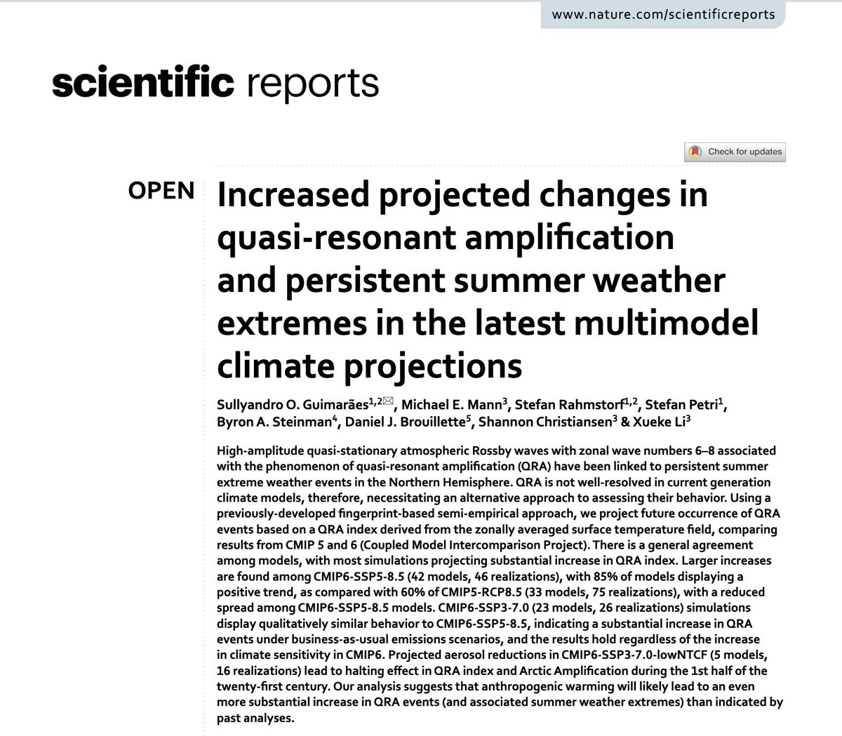 Prof Michael E. Mann (@michaelemann) on Twitter photo Our new article in Nature's <a href="/SciReports/">Scientific Reports</a> shows that the latest climate models project even larger increases in persistent summer weather extremes: Our new article in Nature's <a href="/SciReports/">Scientific Reports</a> shows that the latest climate models project even larger increases in persistent summer weather extremes: