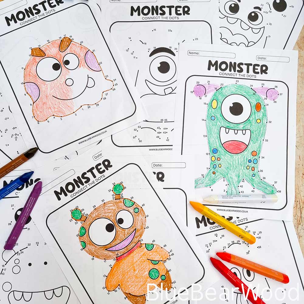 We've got some super cute free monster dot-to -dot pages for you on the blog. #kidsactivities #kidscrafts  bluebearwood.co.uk/?s=monster