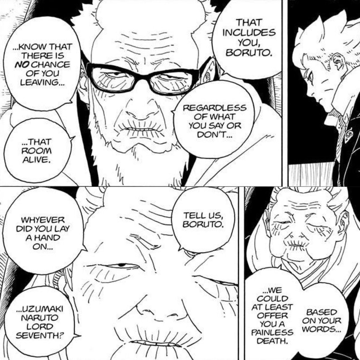 NarutoExplained's tweet image. Boruto had to have been sitting there listening to them talk crazy and be considering what counts as elder abuse. Like these the people I’m saving? 😭
#BorutoTwoBlueVortexCh14