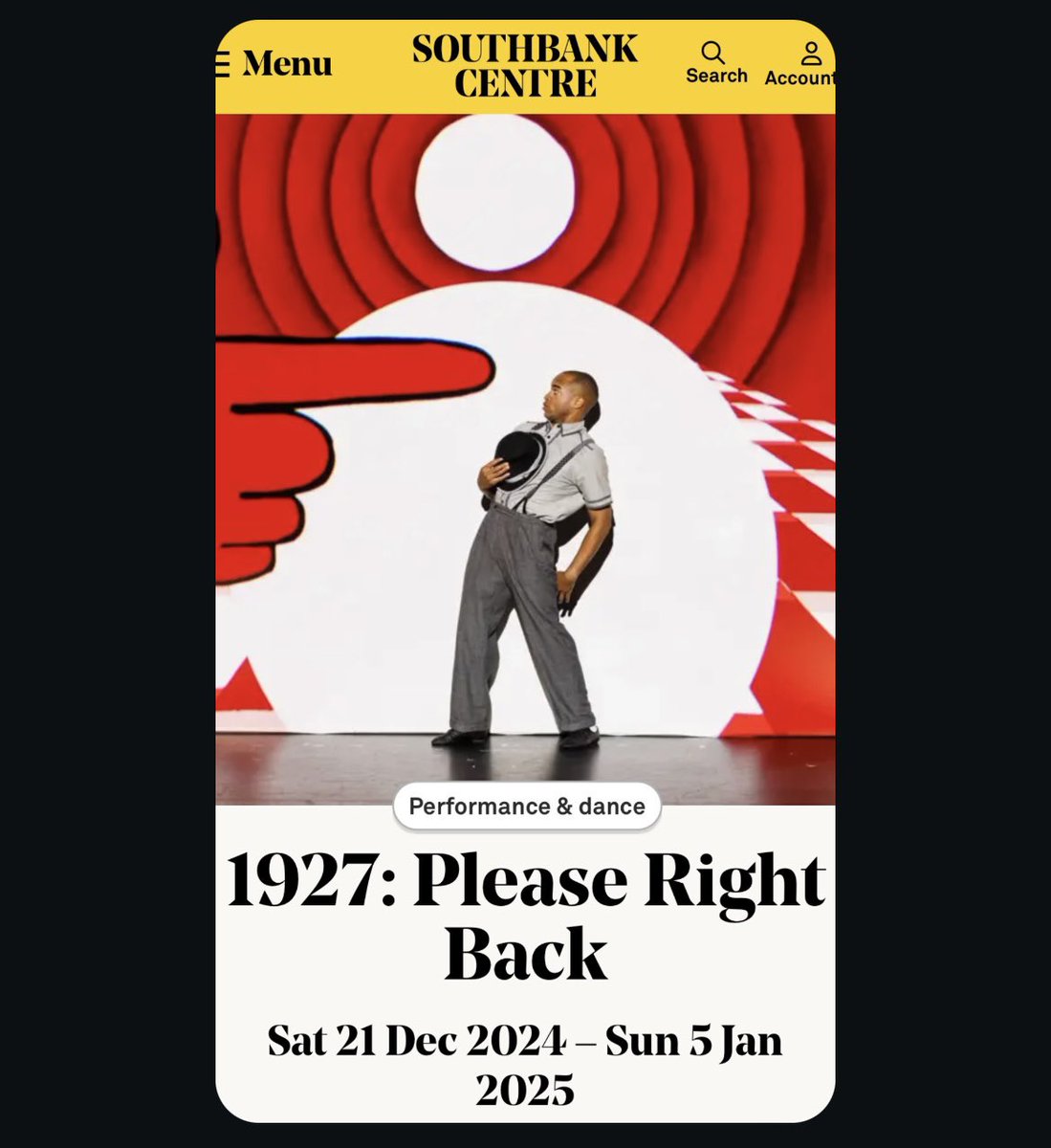 1927productions's tweet photo. The (Christmas) cats out the bag 🎄 new London dates have just been announced for #PleaseRightBack @southbankcentre and we couldn’t be more excited to spend Christmas and New Year with you!
Tickets available to members tomorrow and to general public Wednesday link in bio 🥳🥳🥳 https://t.co/UxJY1fH3O4