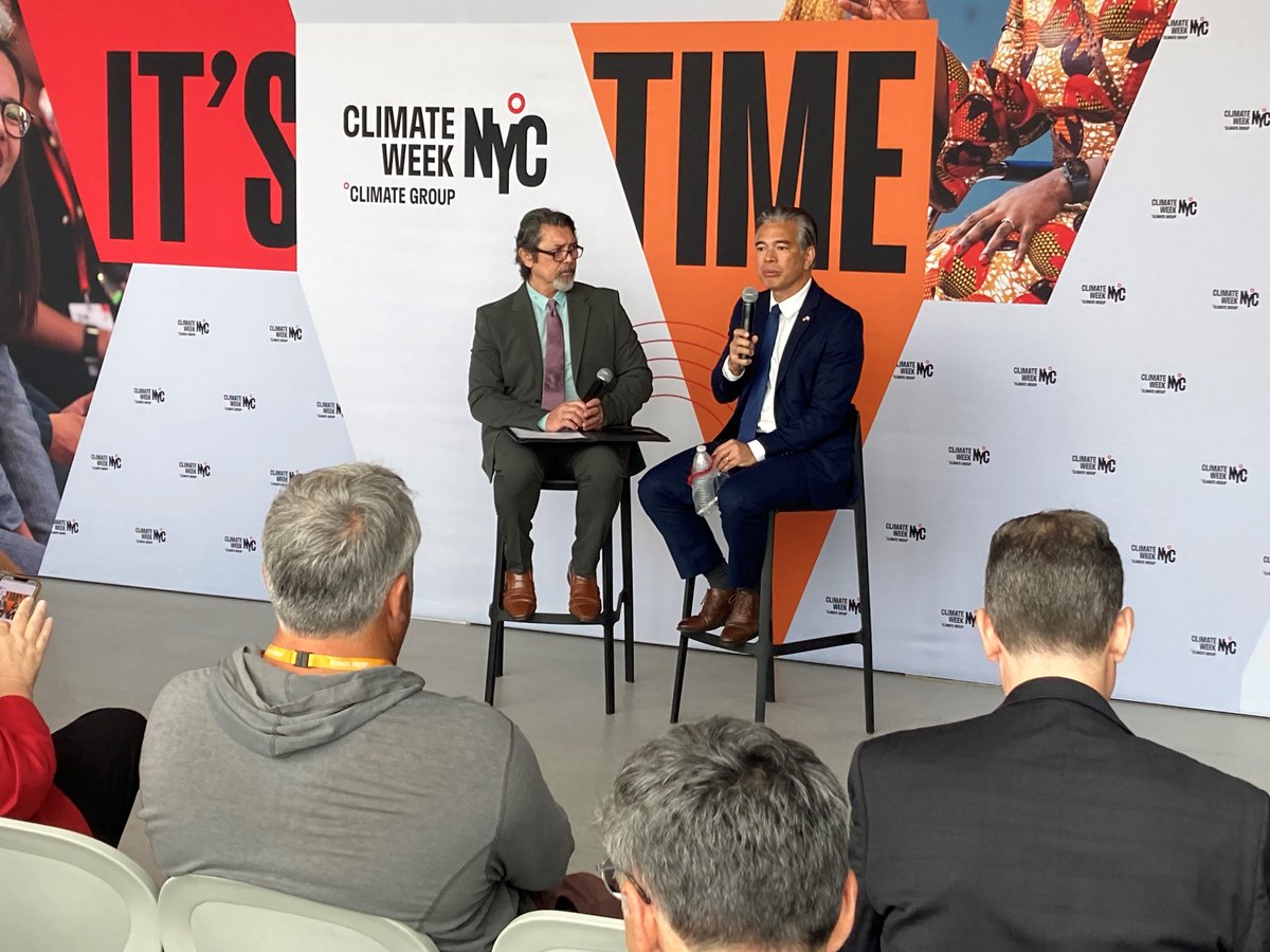 ClimateGroup's tweet photo. At #ClimateWeekNYC, California Attorney General Rob Bonta just announced he’s starting a major lawsuit against @ExxonMobil for what he calls a decades long campaign off deception around plastic waste and microplastics. Looking to hold them to account for billions of dollars. https://t.co/VmzXZvBZPE