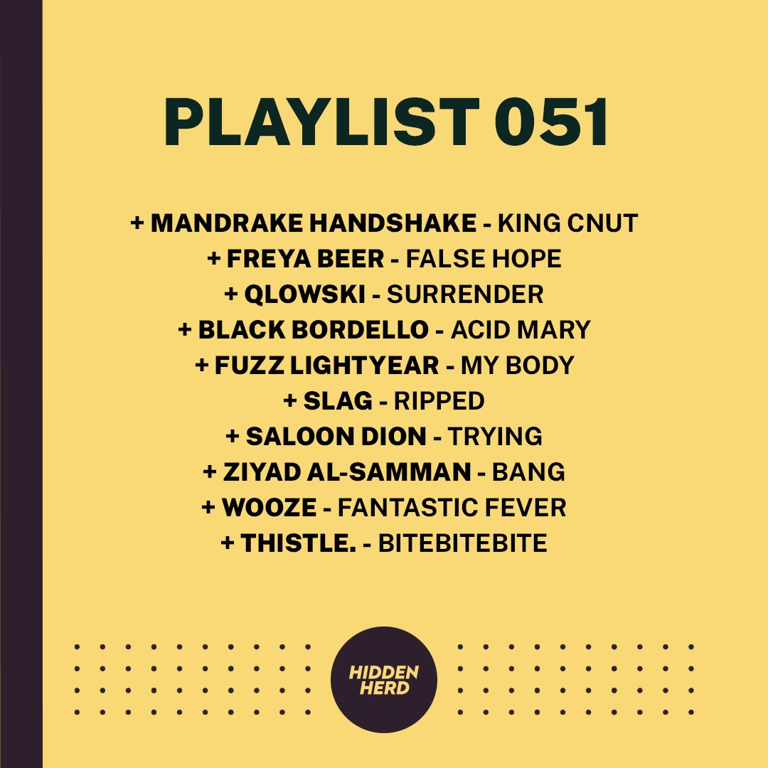 Hidden Herd (@hiddenherd) on Twitter photo More exciting emerging artists, ones-to-watch and hidden gems have been added to our new music discovery playlist π₯
Playlist 051 = <a href="/mdrakehshake/">Mandrake Handshake</a> <a href="/freyabeer/">Freya Beer</a> <a href="/blackbordello/">Black Bordello</a> <a href="/saloon_dion/">Saloon Dion</a> <a href="/ZiyadAlSamman/">Ziyad AL-Samman</a> <a href="/WOOZEBAND/">WOOZE</a> + more.
Like and listen on Spotify β‘οΈ spoti.fi/3JilamR More exciting emerging artists, ones-to-watch and hidden gems have been added to our new music discovery playlist π₯
Playlist 051 = <a href="/mdrakehshake/">Mandrake Handshake</a> <a href="/freyabeer/">Freya Beer</a> <a href="/blackbordello/">Black Bordello</a> <a href="/saloon_dion/">Saloon Dion</a> <a href="/ZiyadAlSamman/">Ziyad AL-Samman</a> <a href="/WOOZEBAND/">WOOZE</a> + more.
Like and listen on Spotify β‘οΈ spoti.fi/3JilamR