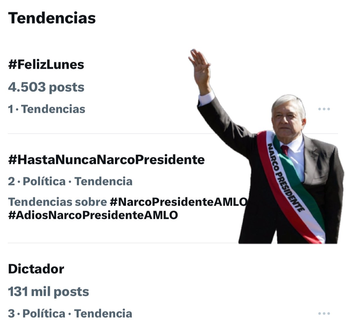 🇲🇽|| Faltan 7 días para que termine el sexenio del dictador <a href="/lopezobrador_/">Andrés Manuel</a> 

¡Millones de mexicanos lo celebramos! 

#𝐇𝐚𝐬𝐭𝐚𝐍𝐮𝐧𝐜𝐚𝐍𝐚𝐫𝐜𝐨𝐏𝐫𝐞𝐬𝐢𝐝𝐞𝐧𝐭𝐞𝐀𝐌𝐋𝐎

Haz patria, dale Rt.