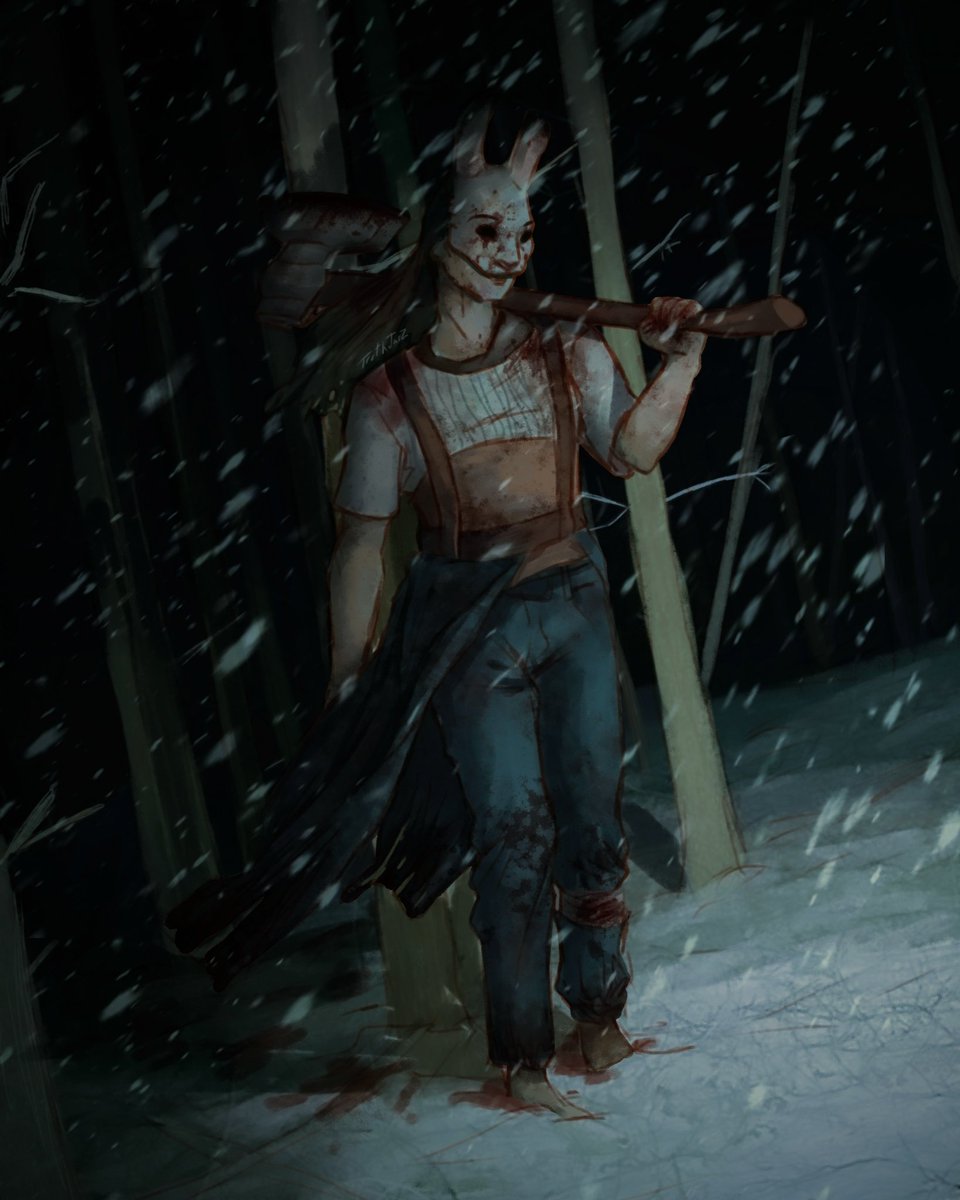 in a very huntress mood because i went to a con the other day and saw like 5 huntress cosplayers, i was able to get a photo with 3 of them which was definitely the highlight of the con,, this drawing is older, February, i need to draw the huntress again #DeadbyDaylgiht #dbdfanart